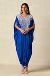 Buy_Gulabo By Abu Sandeep_Blue Rayon Embroidery V-neck Geometric Pattern Yoke Kaftan _at_Aza_Fashions