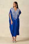 Buy_Gulabo By Abu Sandeep_Blue Rayon Embroidery V-neck Geometric Pattern Yoke Kaftan _Online_at_Aza_Fashions