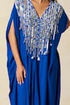 Shop_Gulabo By Abu Sandeep_Blue Rayon Embroidery V-neck Geometric Pattern Yoke Kaftan _Online_at_Aza_Fashions