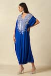 Gulabo By Abu Sandeep_Blue Rayon Embroidery V-neck Geometric Pattern Yoke Kaftan _at_Aza_Fashions