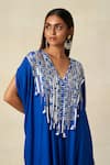 Buy_Gulabo By Abu Sandeep_Blue Rayon Embroidery V-neck Geometric Pattern Yoke Kaftan 