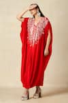 Shop_Gulabo By Abu Sandeep_Red Rayon Embroidery V-neck Geometric Yoke Kaftan _Online_at_Aza_Fashions