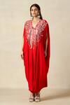 Gulabo By Abu Sandeep_Red Rayon Embroidery V-neck Geometric Yoke Kaftan _at_Aza_Fashions