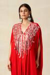 Buy_Gulabo By Abu Sandeep_Red Rayon Embroidery V-neck Geometric Yoke Kaftan 