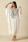 Buy_Gulabo By Abu Sandeep_Off White Rayon Embroidered Metallic Applique V-neck Geometric Work Kaftan _at_Aza_Fashions