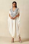 Gulabo By Abu Sandeep_Off White Rayon Embroidered Metallic Applique V-neck Geometric Work Kaftan _Online_at_Aza_Fashions