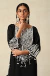Gulabo By Abu Sandeep_Black Rayon Embroidery Round Neck Geometric Applique Work Kurta _at_Aza_Fashions