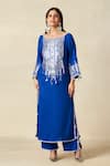 Shop_Gulabo By Abu Sandeep_Blue Rayon Tassels, Metallic Thread Round Geometric Pattern Embroidered Kurta _Online_at_Aza_Fashions