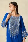 Buy_Gulabo By Abu Sandeep_Blue Rayon Tassels, Metallic Thread Round Geometric Pattern Embroidered Kurta 