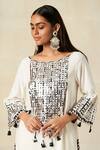 Gulabo By Abu Sandeep Off White Rayon Embroidered Metallic Applique Geometric Pattern Yoke Kurta at Aza Fashions Gulabo By Abu Sandeep_Off White Rayon Embroidered Metallic Applique Geometric Pattern Yoke Kurta _at_Aza_Fashions