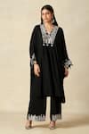 Buy_Gulabo By Abu Sandeep_Black Rayon Embroidered Metallic Applique V-neck Geometric Pattern Short Kaftan _at_Aza_Fashions