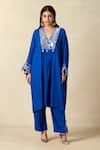 Buy_Gulabo By Abu Sandeep_Blue Rayon Embroidered Metallic Applique Geometric Pattern Pleated Kaftan _at_Aza_Fashions