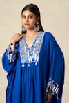 Gulabo By Abu Sandeep_Blue Rayon Embroidered Metallic Applique Geometric Pattern Pleated Kaftan _at_Aza_Fashions
