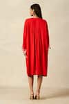 Shop_Gulabo By Abu Sandeep_Red Rayon Embroidered Metallic Applique V-neck Geometric Pleated Kaftan _at_Aza_Fashions