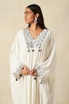 Gulabo by Abu Sandeep_Off White Rayon Embroidered Metallic Applique V-neck Work Pleated Short Kaftan _Online_at_Aza_Fashions