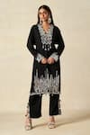 Buy Gulabo By Abu Sandeep Black Rayon Embroidery, Piping V-neck Geometric Pattern Kali Kurta With Pant at Aza Fashions Buy_Gulabo By Abu Sandeep_Black Rayon Embroidery, Piping V-neck Geometric Pattern Kali Kurta With Pant _at_Aza_Fashions
