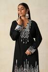 Shop Gulabo By Abu Sandeep Black Rayon Embroidery, Piping V-neck Geometric Pattern Kali Kurta With Pant Online at Aza Fashions Shop_Gulabo By Abu Sandeep_Black Rayon Embroidery, Piping V-neck Geometric Pattern Kali Kurta With Pant _Online_at_Aza_Fashions