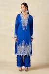 Gulabo By Abu Sandeep Blue Rayon Metallic Thread Geometric Embroidered Yoke Kali Kurta With Pant Online at Aza Fashions Gulabo By Abu Sandeep_Blue Rayon Metallic Thread Geometric Embroidered Yoke Kali Kurta With Pant _Online_at_Aza_Fashions