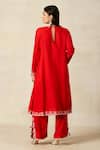 Shop_Gulabo By Abu Sandeep_Red Rayon Metallic Thread V-neck Applique Work Kali Kurta With Pant _at_Aza_Fashions