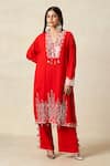 Gulabo By Abu Sandeep_Red Rayon Metallic Thread V-neck Applique Work Kali Kurta With Pant _Online_at_Aza_Fashions