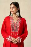 Buy_Gulabo By Abu Sandeep_Red Rayon Metallic Thread V-neck Applique Work Kali Kurta With Pant _Online_at_Aza_Fashions