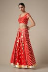 Gulabo by Abu Sandeep_Red Modal Chanderi Embroidered Gota Lace Round Geometric Work Blouse _Online_at_Aza_Fashions