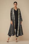 Buy_Gulabo by Abu Sandeep_Black Modal Chanderi Embroidered Gota Lace Geometric Work Coat And Tunic Set _at_Aza_Fashions