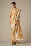 Gulabo by Abu Sandeep_Beige Modal Chanderi Embroidered Gota Lace Diamond Work Saree _Online_at_Aza_Fashions