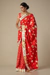 Gulabo by Abu Sandeep_Red Modal Chanderi Embroidered Gota Lace Diamond Saree _Online_at_Aza_Fashions