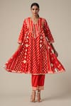 Buy_Gulabo by Abu Sandeep_Red Modal Chanderi Embroidered Gota Lace Geometric Pattern Kurta With Pant _at_Aza_Fashions