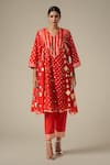 Gulabo by Abu Sandeep_Red Modal Chanderi Embroidered Gota Lace Geometric Pattern Kurta With Pant _Online_at_Aza_Fashions