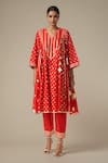 Shop_Gulabo by Abu Sandeep_Red Modal Chanderi Embroidered Gota Lace Geometric Pattern Kurta With Pant _Online_at_Aza_Fashions