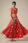 Shop_Gulabo by Abu Sandeep_Red Modal Chanderi Embroidered Gota Lace Geometric Work Lehenga _Online_at_Aza_Fashions