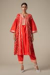 Buy_Gulabo by Abu Sandeep_Red Modal Chanderi Embroidered Gota Notched Straight Kurta Set _at_Aza_Fashions