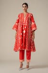 Shop_Gulabo by Abu Sandeep_Red Modal Chanderi Embroidered Gota V Neck Kali Kurta Set _Online_at_Aza_Fashions