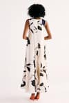 Shop_Kharakapas_Off White Cotton Mul Printed Floral V-neck Jewel Eden Jumpsuit _at_Aza_Fashions