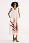 Buy_Kharakapas_Off White Cotton Mul Printed Fern V-neck Elysian Jumpsuit _at_Aza_Fashions