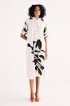 Buy_Kharakapas_Off White Cotton Mul Printed Botanic Mandarin Collar Moonlit Flora Dress _at_Aza_Fashions