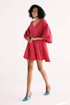 Buy_Kharakapas_Pink Poplin Plain V-neck Flamingo Blaze Dress _Online_at_Aza_Fashions