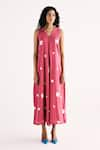 Buy_Kharakapas_Pink Cotton Mul Printed Cube V-neck Matrix Jumpsuit _at_Aza_Fashions