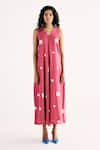 Buy_Kharakapas_Pink Cotton Mul Printed Cube V-neck Matrix Jumpsuit _Online_at_Aza_Fashions