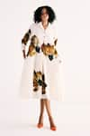 Buy_Kharakapas_Off White Cotton Mul Print Wild Carnation Lapel Collar Dress _at_Aza_Fashions