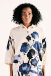 Kharakapas_Off White Cotton Mul Print Orchid Bloom Collared Neck Dream Shirt _Online_at_Aza_Fashions