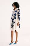 Buy_Kharakapas_Off White Cotton Mul Print Orchid Bloom Collared Neck Dress _Online_at_Aza_Fashions