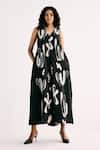 Buy_Kharakapas_Black Cotton Mul Print Cactus V Neck Jumpsuit _at_Aza_Fashions