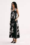 Buy_Kharakapas_Black Cotton Mul Print Cactus V Neck Jumpsuit _Online_at_Aza_Fashions