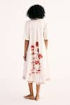 Shop_Kharakapas_Off White Cotton Mul Embroidery Lace Lapel Collar Wild Rose Print Shirt Dress _at_Aza_Fashions