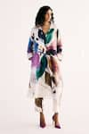 Buy_Kharakapas_Off White Cotton Mul Print Abstract Sunset Splash Floral A-line Kurta With Pant _at_Aza_Fashions