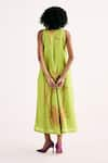 Shop_Kharakapas_Green Cotton Mul Print Floral V-neck Limeade Flared A-line Jumpsuit _at_Aza_Fashions