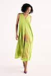 Buy_Kharakapas_Green Cotton Mul Print Floral V-neck Limeade Flared A-line Jumpsuit _Online_at_Aza_Fashions